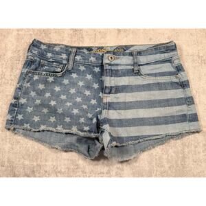 Arizona Jean Co Juniors American Flag Denim Shorts Size 7 Mid Rise